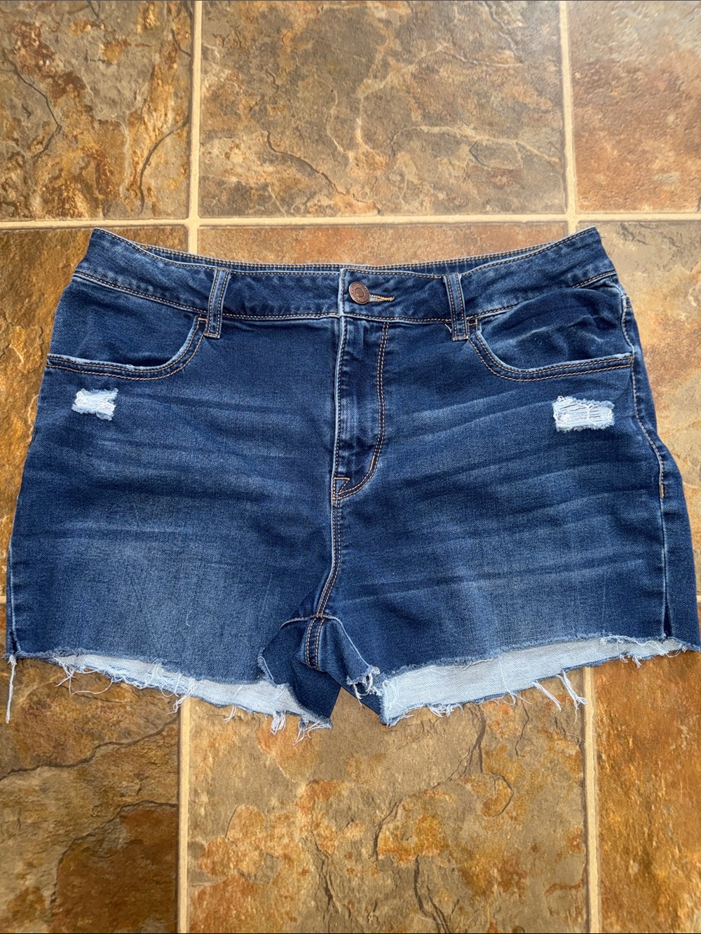 Maurices Dark Blue Distressed Denim Shorts
